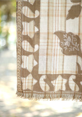 Pashmina Wool Kaani Jamawar Shawl D - 03 - Fawn