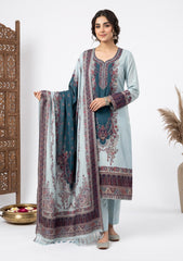 Winter - Fancy Silk Zari Jamawar - 3 Pcs Suit - D#22 - Ferozi