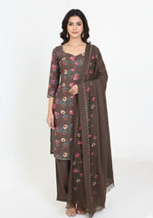 Winter - Riwaj - Printed Cotray Suit - Wool Shawl - D#09 - Brown