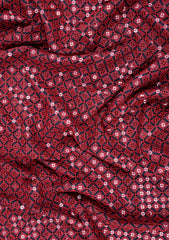 Elite Men Indian Silk Embroidered & Sequenced Unstitched Waistcoat Fabric - D#04 - Maroon