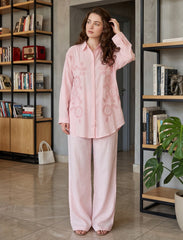 Pret - Moven - Shirt with Floral Embroidery and Stone Work Details - Pink
