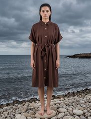 Pret - Moven - Indigo Tie Hemp Linen Shirtdress - Brown