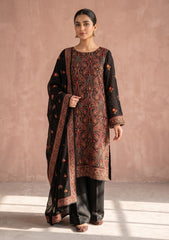 Winter - Fancy Georgette Chiffon Embroidered - 3 Pcs Suit - D#01 - Black