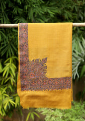 Pashmina Emb Palu Border Shawl D - 03 - Mustard