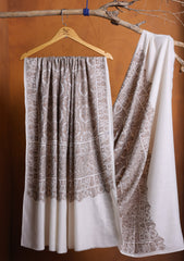 Pashmina Embroidered Jaaldar Shawl D#18 - Off White