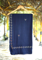 Pashmina Wool Needle Work Shawl D - 26 - N Blue
