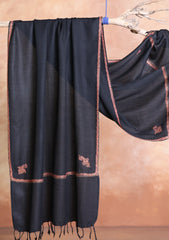 Pashmina Kashmiri Border Scarf D#18 - Black 1