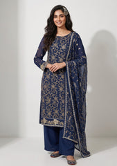Formals - Riwaj - Fancy Bamber Chiffon - 2 Pcs Suit - CBD#04 - Navy Blue