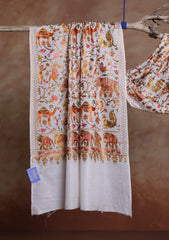 Pashmina Ari Work Jaaldar Scarf D#01 - Off White