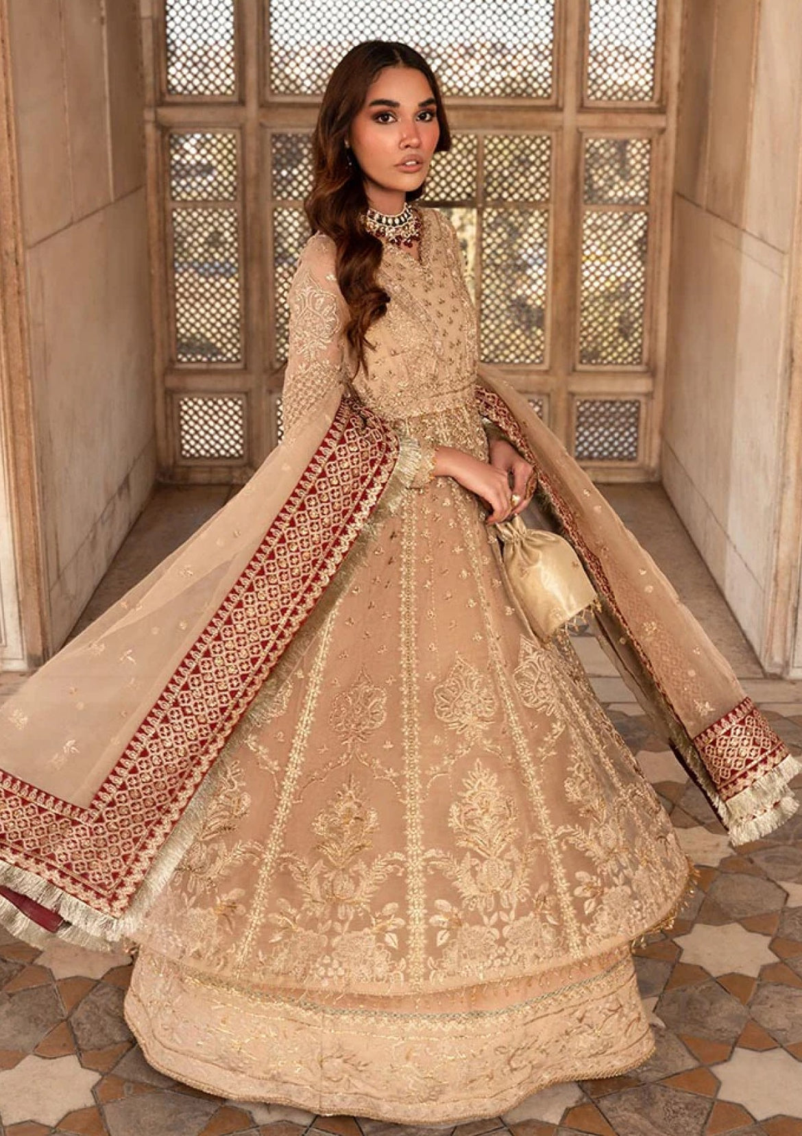 strapless open back dress Elegant Chiffon Maxi Dress with Embroidered Dupatta & Masuri Trousers   Festive Wear  Amir Boutique