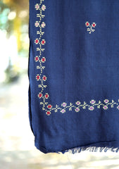 Pashmina Wool Needle Work Shawl D - 26 - N Blue