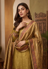 Winter - Fancy Silk Zari Jamawar - 3 Pcs Suit - D#04 - Mehndi
