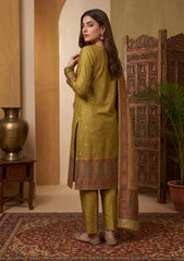 Winter - Fancy Silk Zari Jamawar - 3 Pcs Suit - D#04 - Mehndi