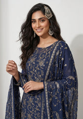 Formals - Riwaj - Fancy Bamber Chiffon - 2 Pcs Suit - CBD#04 - Navy Blue