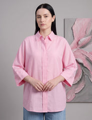Pret - Moven - Indigo Cotton Linen Women's Shirt - Pink