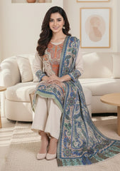 Winter - Riwaj - Printed Pashmina - 3 Pcs Suit - D#05 - L Peach