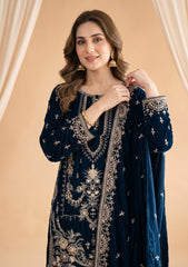 Winter - Riwaj - Fancy Embroidered Velvet Suit - D#651 - B Zink