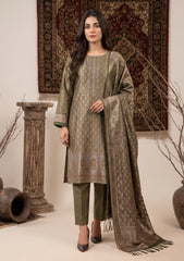 Winter - Fancy Silk Zari Jamawar - 3 Pcs Suit - D#14 - Green