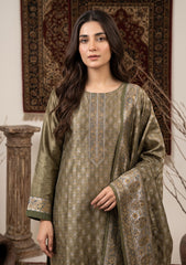 Winter - Fancy Silk Zari Jamawar - 3 Pcs Suit - D#14 - Green