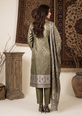 Winter - Fancy Silk Zari Jamawar - 3 Pcs Suit - D#14 - Green