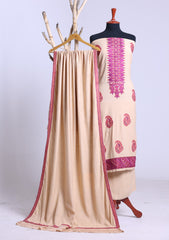 Winter - Riwaj - Embroidered Peach Leather Suit  - D#03 - L Beige