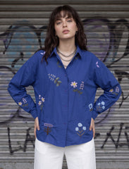 Pret - Moven - Indigo Cotton Linen Women's Shirt - Blue
