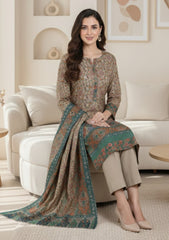 Winter - Riwaj - Printed Pashmina - 3 Pcs Suit - D#04 - L Brown
