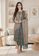 Winter - Riwaj - Printed Pashmina - 3 Pcs Suit - D#04 - L Brown