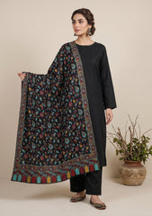 Winter - Riwaj - Pashmina Kani Jamawar 3 Pcs Suit - D#02 - Black