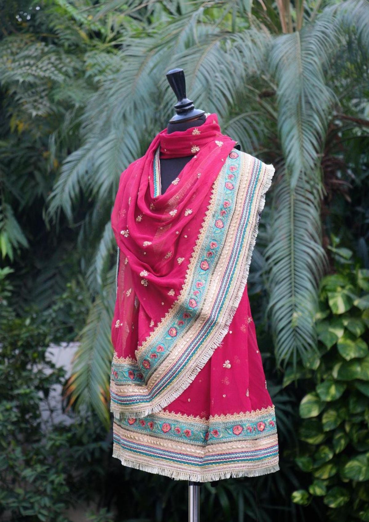 Shawl Collection - Sadias Collection - Chiffon Dupatta - D#03 Maroon Banarsi