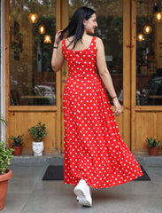 Pret - Moven - Polka Dot Dress With Waist Gathers - Red