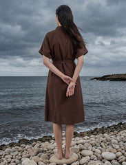 Pret - Moven - Indigo Tie Hemp Linen Shirtdress - Brown