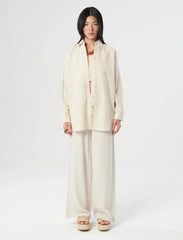 Pret - Moven - Oversize Linen Shirt with Embroidered Details - Off White