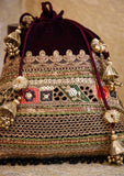 Bags Collection - Sadias Collection - Potli - D#02 Burgundy Cutwork