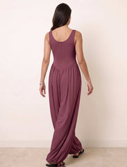 Pret - Moven - Cotton Blended Jersey Wide-Leg Jumpsuit - Maroon