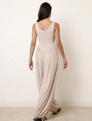 Pret - Moven - Cotton Blended Jersey Wide-Leg Jumpsuit - Skin
