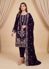 Winter - Riwaj - Fancy Embroidered Velvet Suit - D#651 - Plum