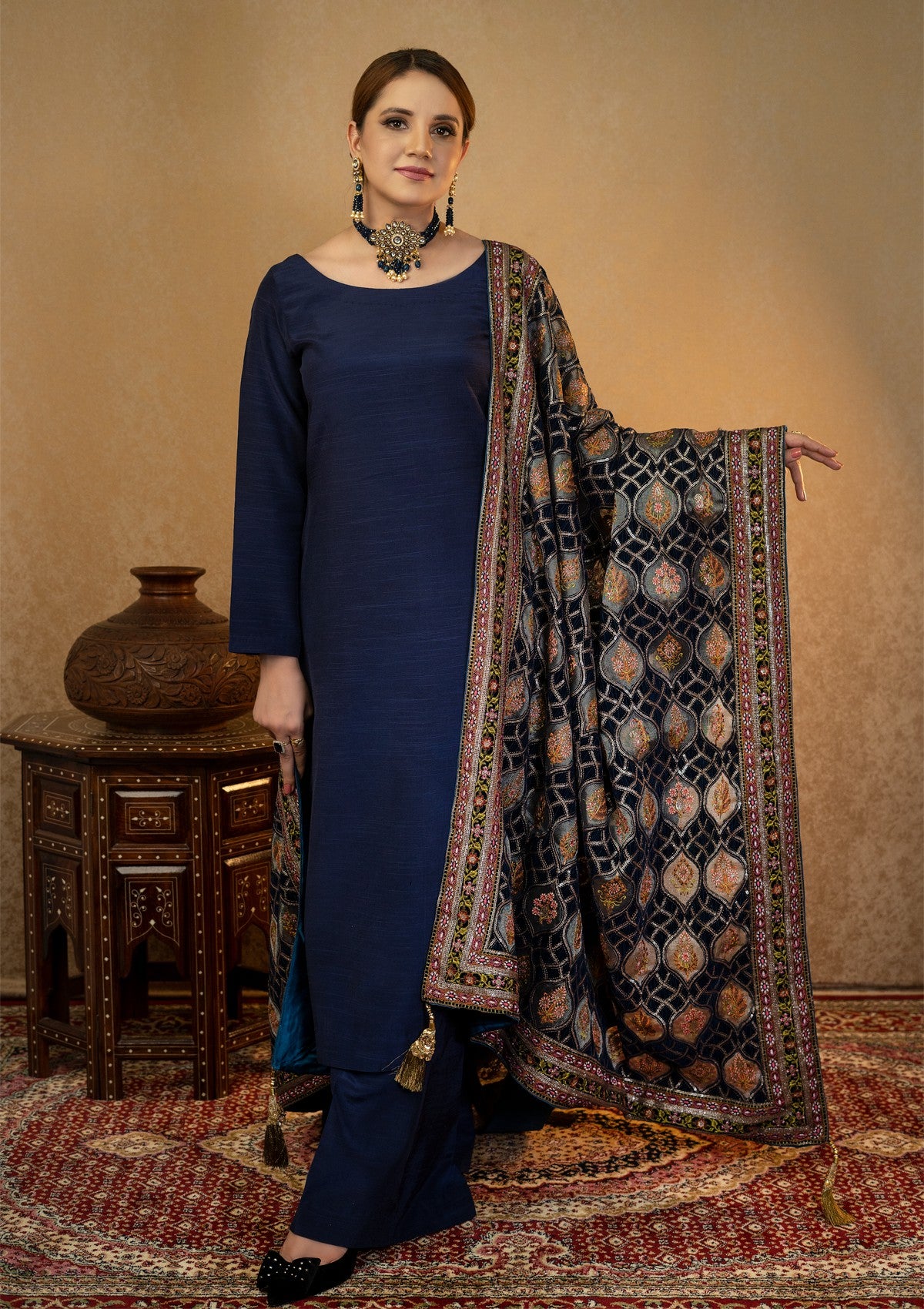 Rubaaiyat - Embroidered Velvet Shawl - D#04