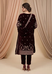 Winter - Riwaj - Fancy Embroidered Velvet Suit - D#568 - D Maroon