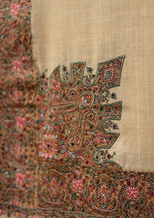 Pashmina Emb Palu Border Shawl D - 02 - Brown