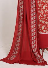 Winter - Riwaj - Printed Cotray Suit - Wool Shawl - D#07 - Maroon