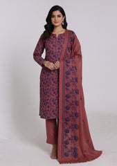 Winter - Riwaj - Printed Cotray Suit - Wool Shawl - D#12 - DT Pink