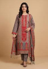 Winter - Fancy Silk Zari Jamawar - 3 Pcs Suit - D#21 - M Grey