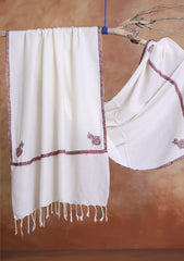 Pashmina Kashmiri Border Scarf D#21 - Off White