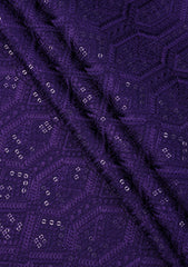 Elite Men Embroidered Sequence Selvage Raw Silk Fabric - Purple
