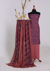 Winter - Riwaj - Printed Cotray Suit - Wool Shawl - D#12 - DT Pink