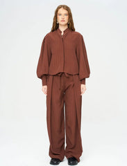 Pret - Moven - Striped Linen Blend Short Shirt - Brown