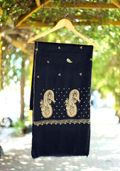 Embroidered Wool Shawl D - 84 - N Blue