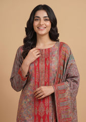 Winter - Fancy Silk Zari Jamawar - 3 Pcs Suit - D#21 - M Grey