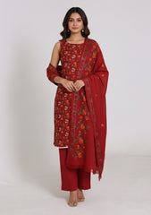 Winter - Riwaj - Printed Cotray Suit - Wool Shawl - D#11 - Maroon